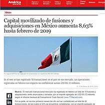 Capital movilizado de fusiones y adquisiciones en Mxico aumenta 8,63% hasta febrero de 2019